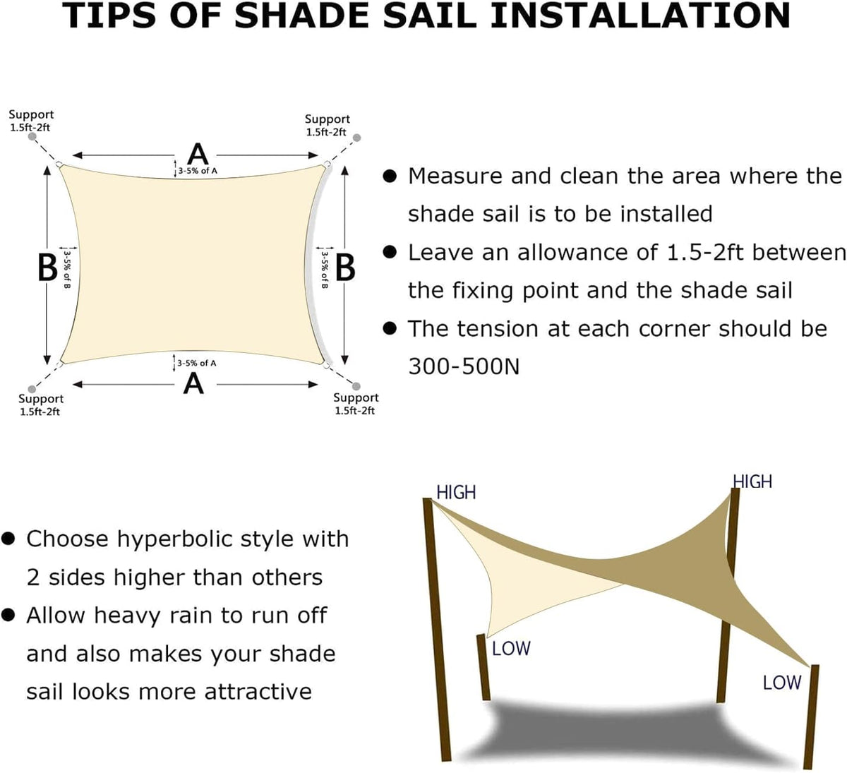 KANAGAWA 10'X22' Cream Custom Size Sun Shade Sail Rectangle UV Block Canopy Cover for Patio Backyard Lawn Garden Outdoor (Customized Available)