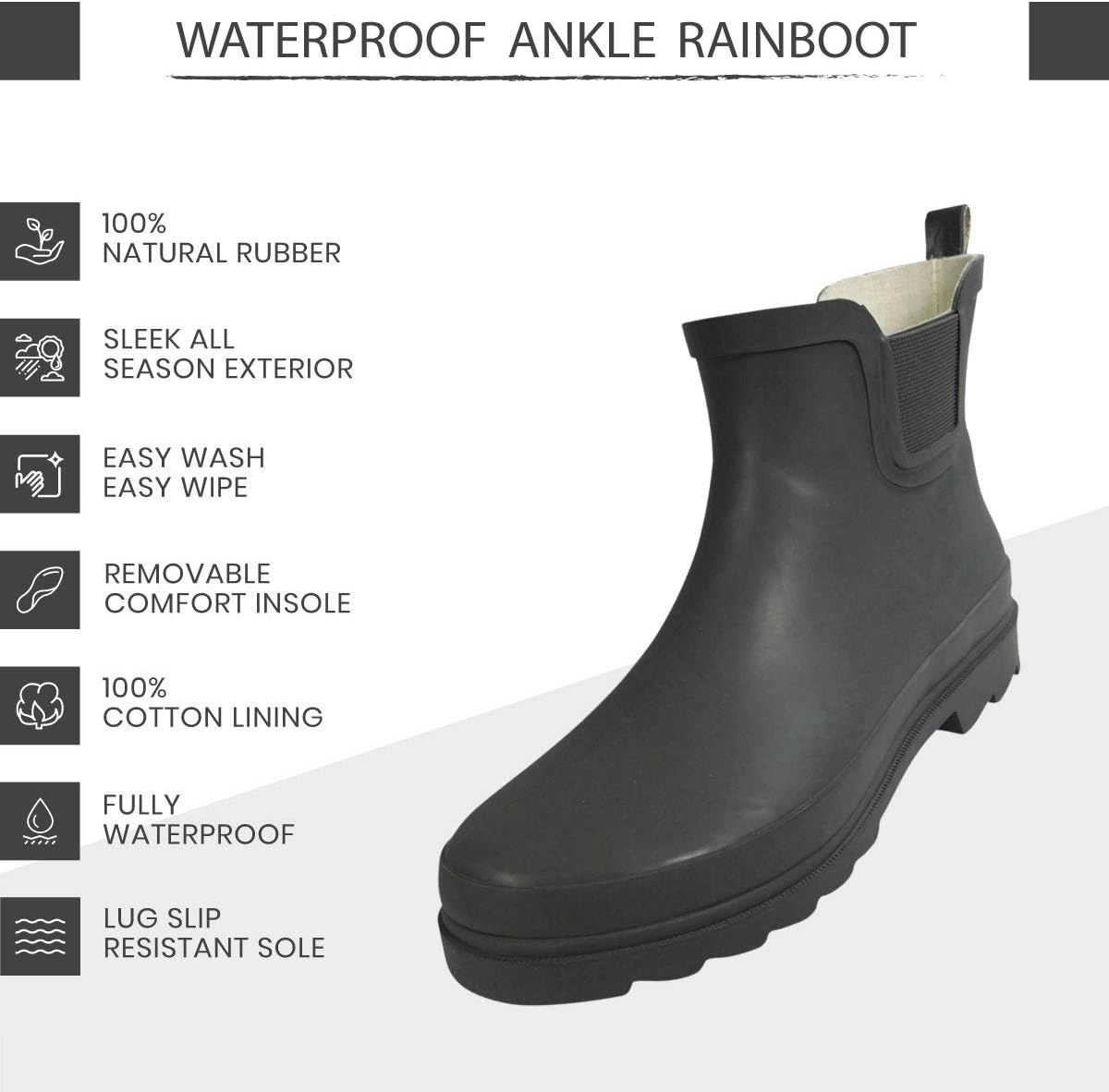 NORTY - Womens Ankle Rain Boots - Ladies Waterproof Winter Spring Garden Boot runs ½ size large