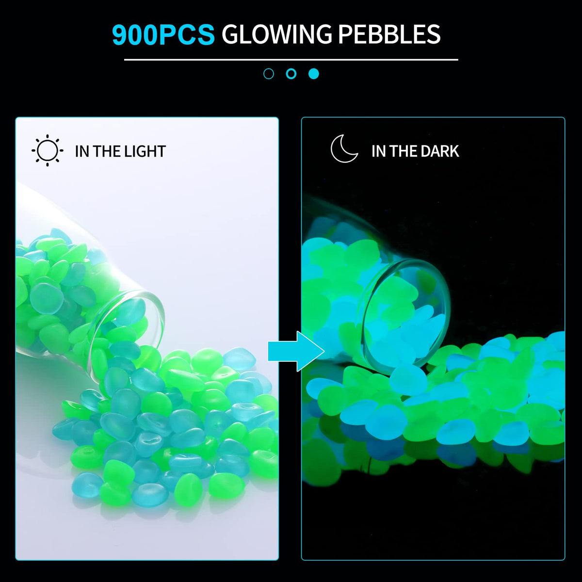 900pcs Glow in The Dark Rocks Outdoor Decorations Stones Small Luminous Pebbles Indoor/Outdoor Decor for Garden Fish Tank Aquarium Planter Walkway - Green & Blue