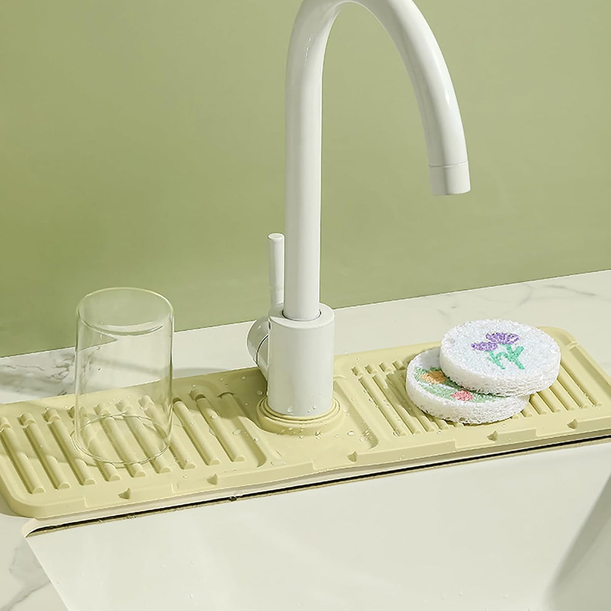 Faucet Mat for Kitchen Sink - 2024 Upgraded Premium Silicone Splash Guard with Fast Drying Properties - Protective Sink Tray Ideal for Stone Sinks in Kitchen & Bathroom (1, Yellow)