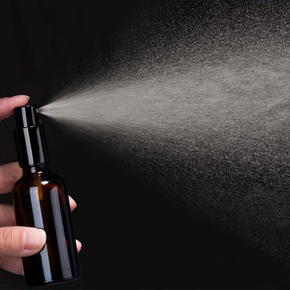 YIZHAO Black Glass Spray Bottles 1oz, with Small Fine Mist Spray, Metal Cap, Refillable for Essential Oil,Travel,Cleaning,Perfume,Aromatherapy,Makeup – 12 Pcs