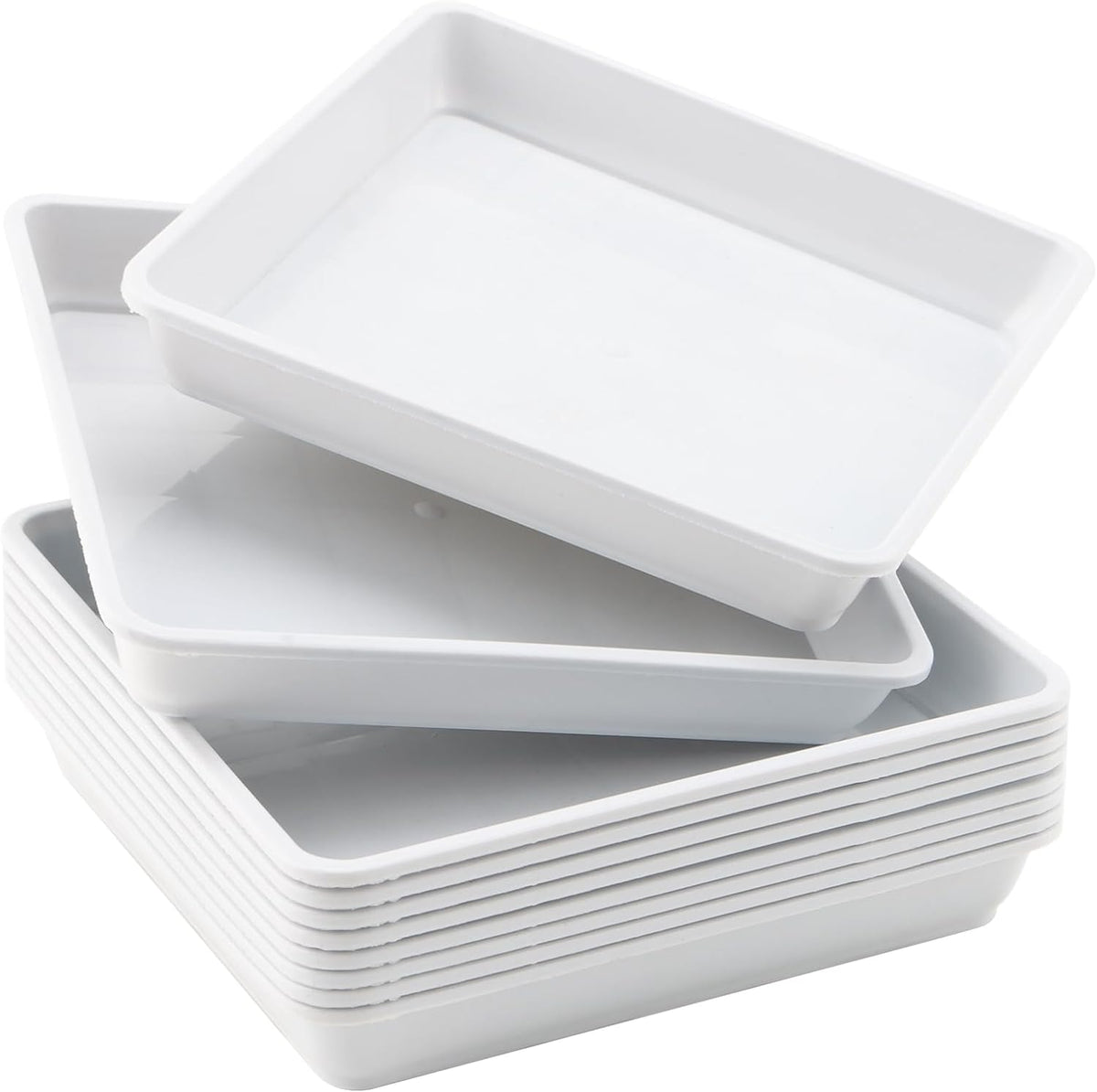 JOIKIT 10 PCS 10 x 10 Inch Square Plant Saucer, Plastic Plant Saucer Drip Tray, Square Flower Pot Tray for Indoors and Outdoor Plant Pots, 1.38 Inch Deep, White