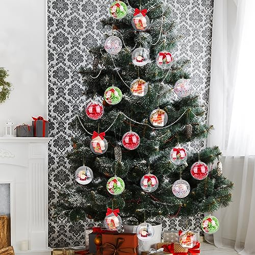 25 Pieces 3.2 Inch Christmas Clear Plastic Fillable Ball Ornaments DIY Craft Transparent Baubles Shatterproof Christmas Tree Hanging Ornaments for Xmas New Year's Birthday Wedding Home Decor (50 Count)