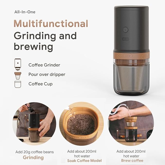 【Electric Coffee Grinder Coffee Maker 】Portable Grinder Stainless Steel Whole Bean for Outdoor Sport Lover French Press Drip Coffee, Reusable Espresso Capsules Turkish Brew