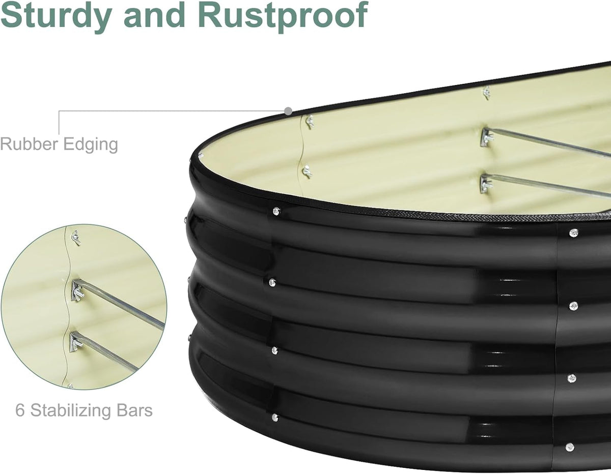 12" Tall Black Oval Metal Raised Garden Bed Outdoor - 7x3ft Galvanized Steel Planter Box for Vegetables/Flowers Modular Rust-Proof Gardening Bed Heavy Duty Plant Container