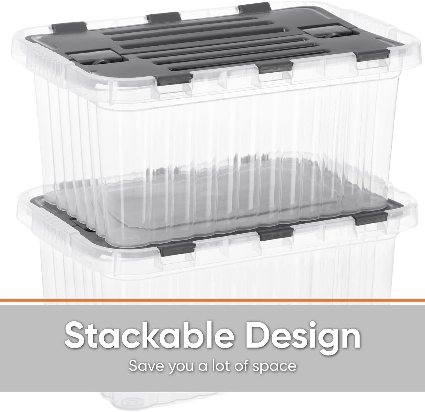 Superio Storage Bins with Lids, Clear Plastic Containers for Organizing, Stackable Totes, BPA Free, Odor Free, Organizer Boxes for Home, and Dorm (4 Pack, 20.25"x14"x14.6")