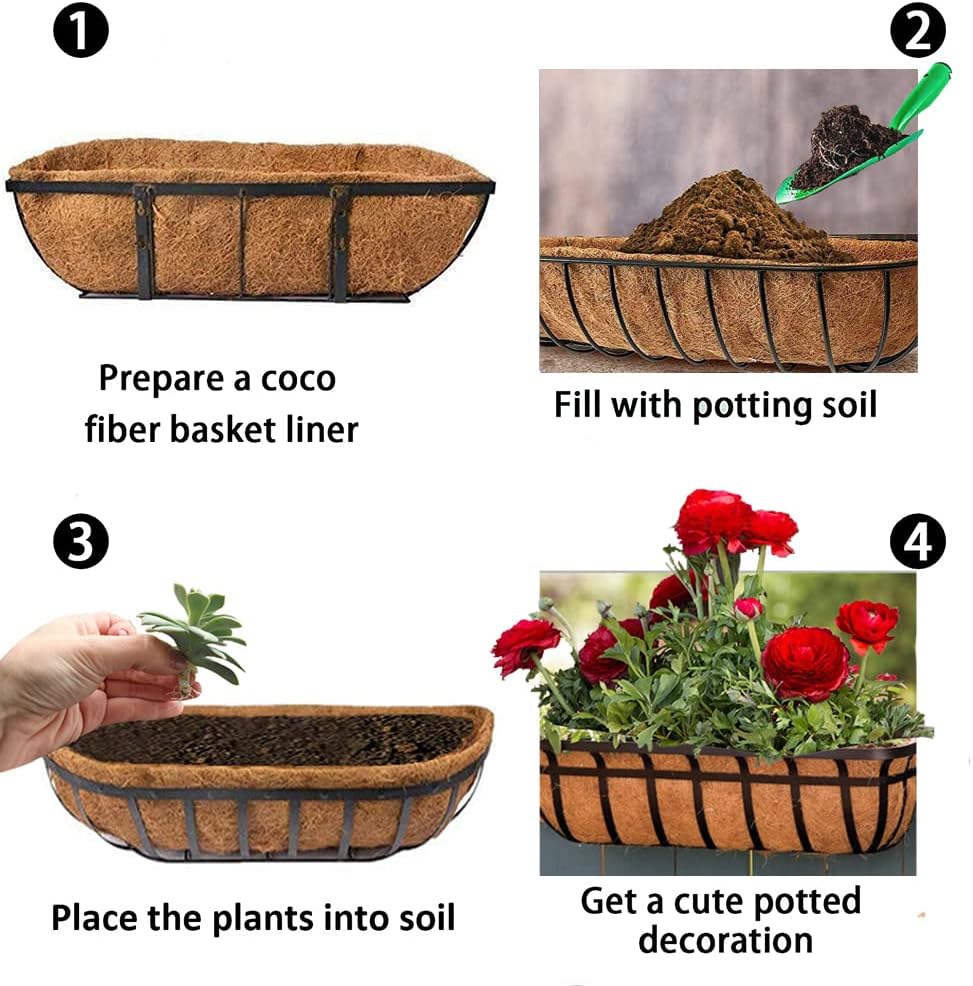 EROCK 2PCS Coco Liner Trough Coco Liner for Planters, 24/30/36/48 inch Half Moon Shape Trough Coco Coir Coconut Fiber Replacement Liner for Window Box, Wall Trough Planter (30inch-2pcs)