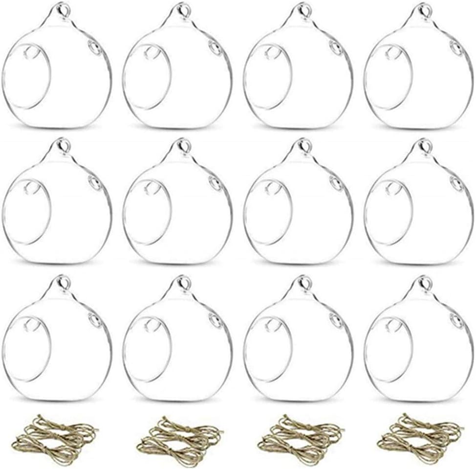 12 Pcs 3.15"/ 8cm Hanging Glass Tealight Holder Globe Plant Terrariums Glass Orbs Air Plants Tea Light Candle Holders Home Decor Indoor Outdoor Garden (with 2 Holes, 9 Pcs + 3 Pcs)
