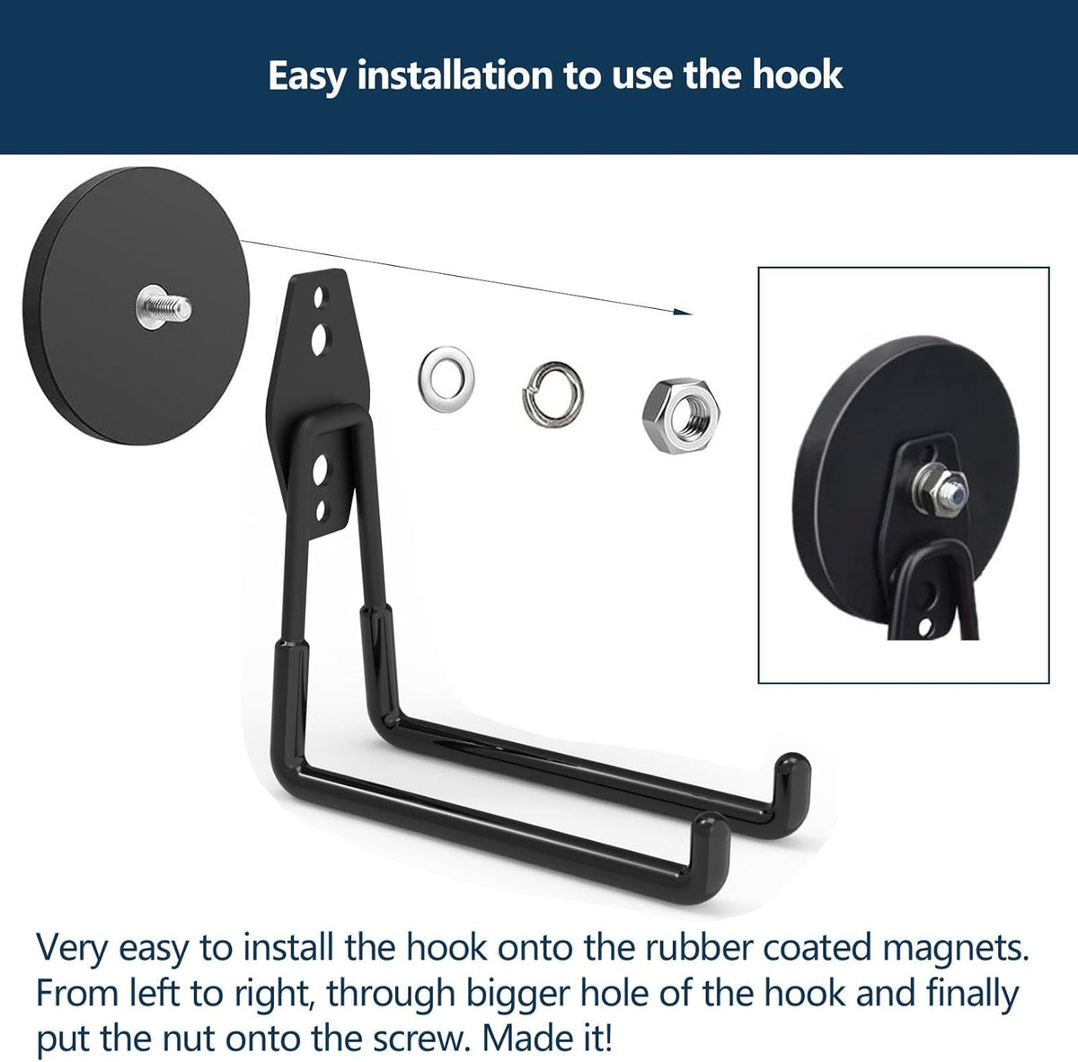 Strong Magnetic Garage Hook,Magnetic Hooks with 3.46" D Round Base - 2Pack, Large Heavy Duty Storage Utility Magnet Hooks Hanging for Metal Cabinet,Pegboard,Garage Shelve,Garden Tools