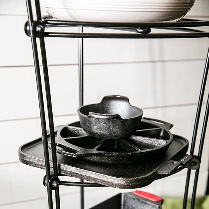 Lodge 6-Tier, Kitchen and Pantry Cast Iron Cookware Storage Organizing Tower, Steel Construction, Matte Black