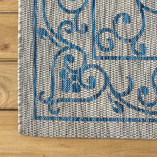 Vintage Filigree Indoor Outdoor Square Area Rug 5X5 Gray