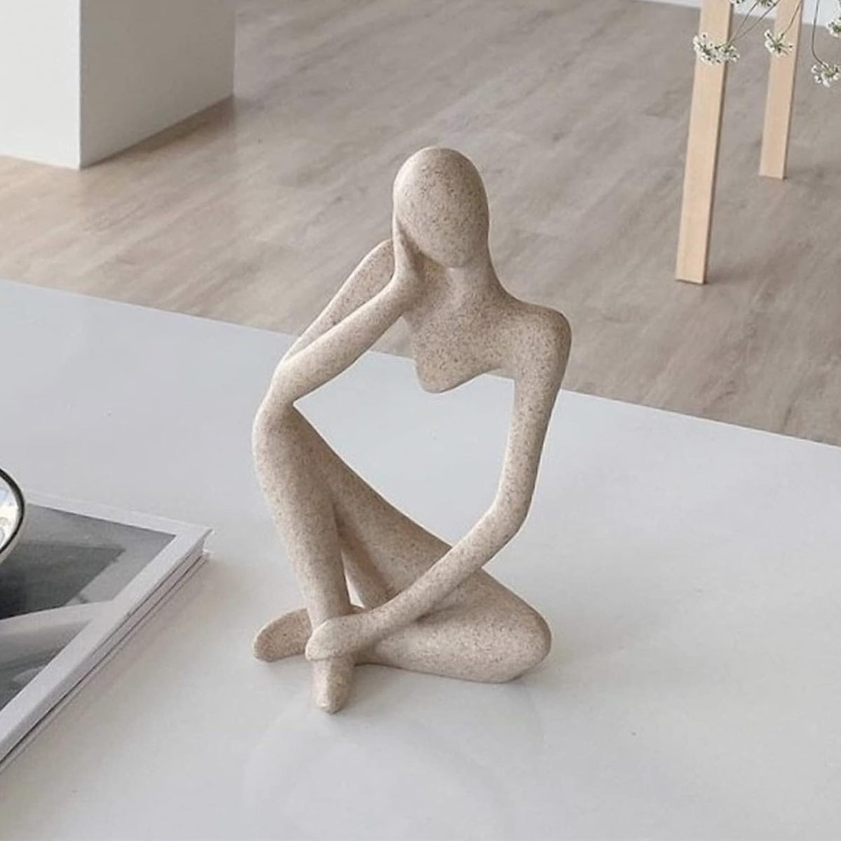 Abstract Style Thinker Sculptures, Sandstone Resin Thinker Statue Ornaments, Housewarming Gifts, Living Room Dining Desk Decorations(Right, Large)