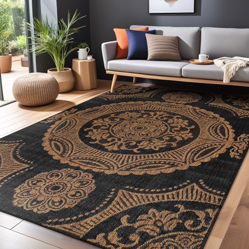Medallion Outdoor Rug 9x12 Washable Outside Carpet for Indoor Patio Porch Waterproof Easy Cleaning Non Shedding Area Rugs Nut Brown 9 x 12