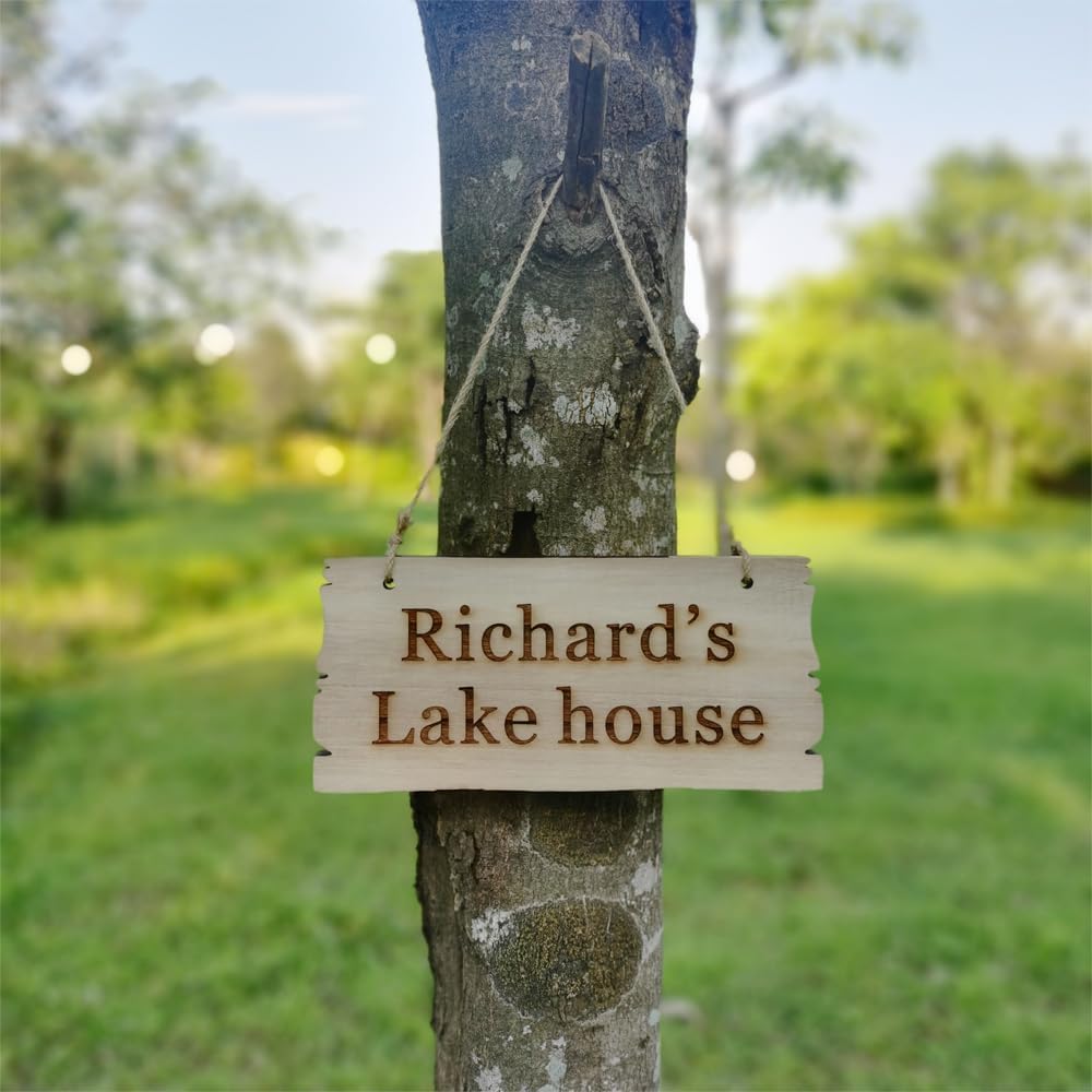 Personalized Wood Plaque Sign, Custom Engraved House Signs, Garden Signs, Welcome Sign, Decoration Signs (White)
