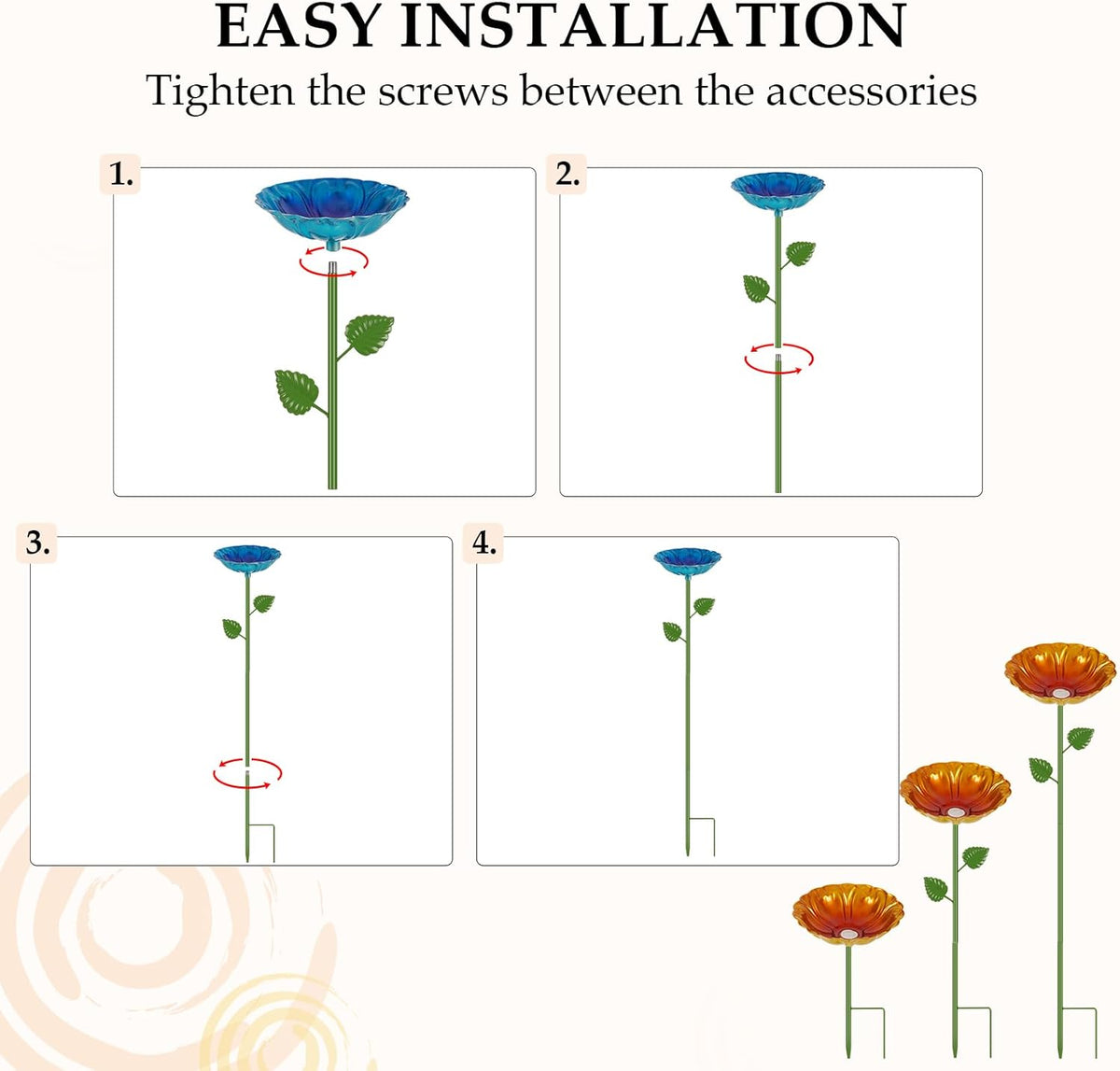 Bee Watering Station for Garden, 4 Pack Bee Drinking Station with Heart-Shaped Flower, Metal Butterfly Feeder Bee Baths for Outdoor Garden Yard Decor (Blue,Yellow)