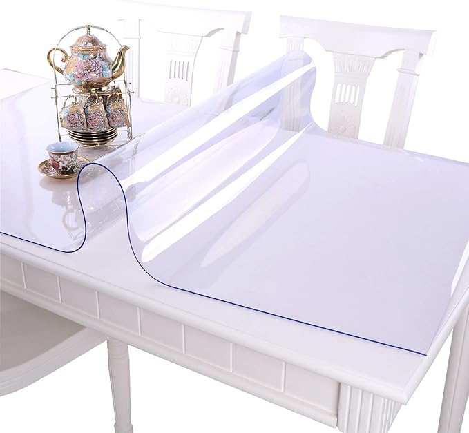 NECAUX Custom Table Cover - 32 x 80 Inch Clear Protector, 1.5mm Thick Wood Grain Transparent Non-Slip Tablecloth for Dining, Meeting, Living Room Tables