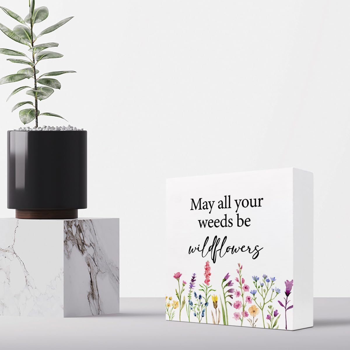 May All Your Weeds Be Wood Box Sign,Inspirational Wooden Block Sign,Motivational Desk Decor for Home Bedroom Office Shelf Wall Decor
