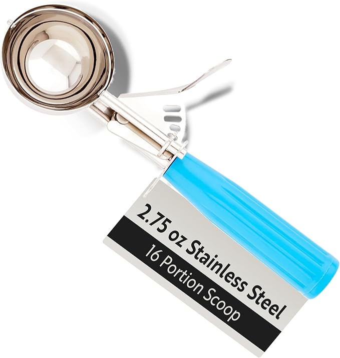 Restaurantware 2.75 Ounce Portion Scoop, 1 Trigger Release Stainless Steel Cookie Scoop - With Blue Handle, Stainless Steel Disher, For Portion Control, Cookie Dough, Cupcake Batter, Or Ice Cream