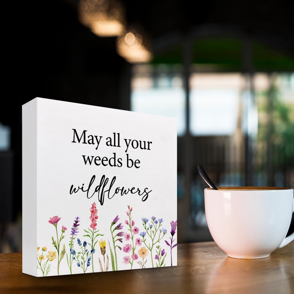 May All Your Weeds Be Wood Box Sign,Inspirational Wooden Block Sign,Motivational Desk Decor for Home Bedroom Office Shelf Wall Decor