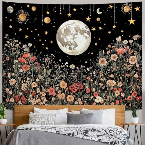Enchanted Floral Night Sky Tapestry