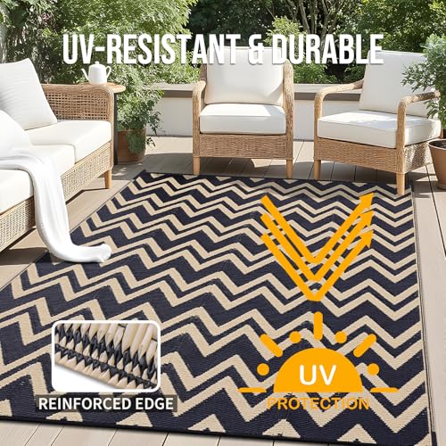 Outdoor Rug 6x9 ft Waterproof Reversible Chevron Mat (54 Sq Ft)