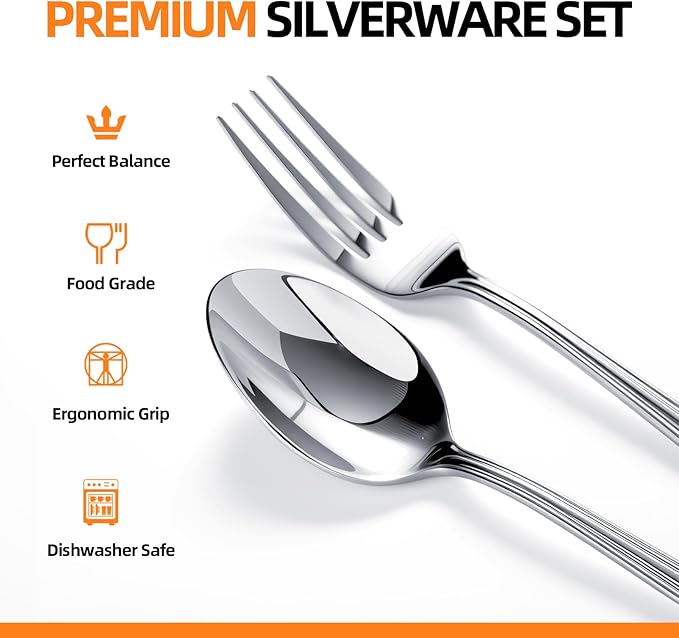 NICE KITCHEN Silverware set for 8,40 Pieces Premium Stainless Steel Silverware set,Mirror Polished Cutlery Set,Flatware Set for 8,Dishwasher Safe,Luster Series