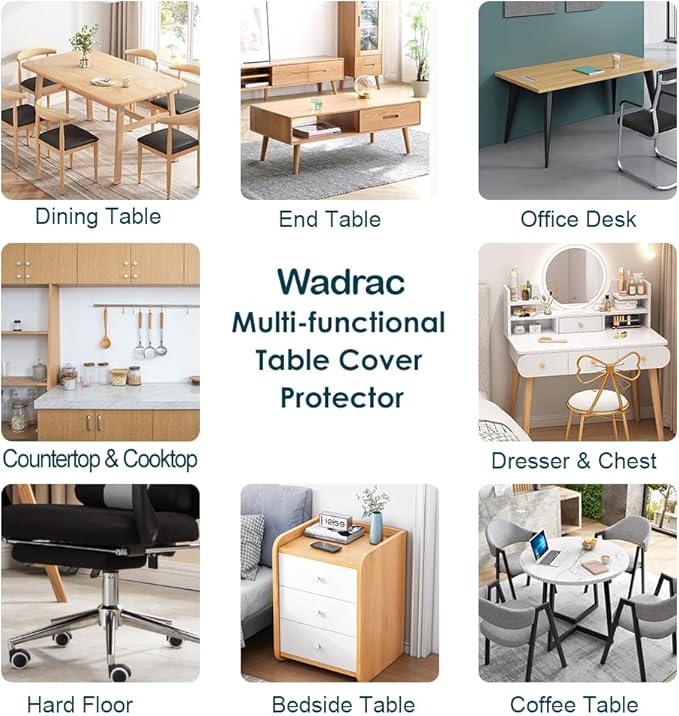 Multi Size 1.5mm Thick Custom Clear Rectangular PVC Table Protector Plastic Tablecloth Furniture Protective Cover Wooden Desk Top Coffee Dining Wood Furniture Buffet End Countertop Mat 42x86 inch