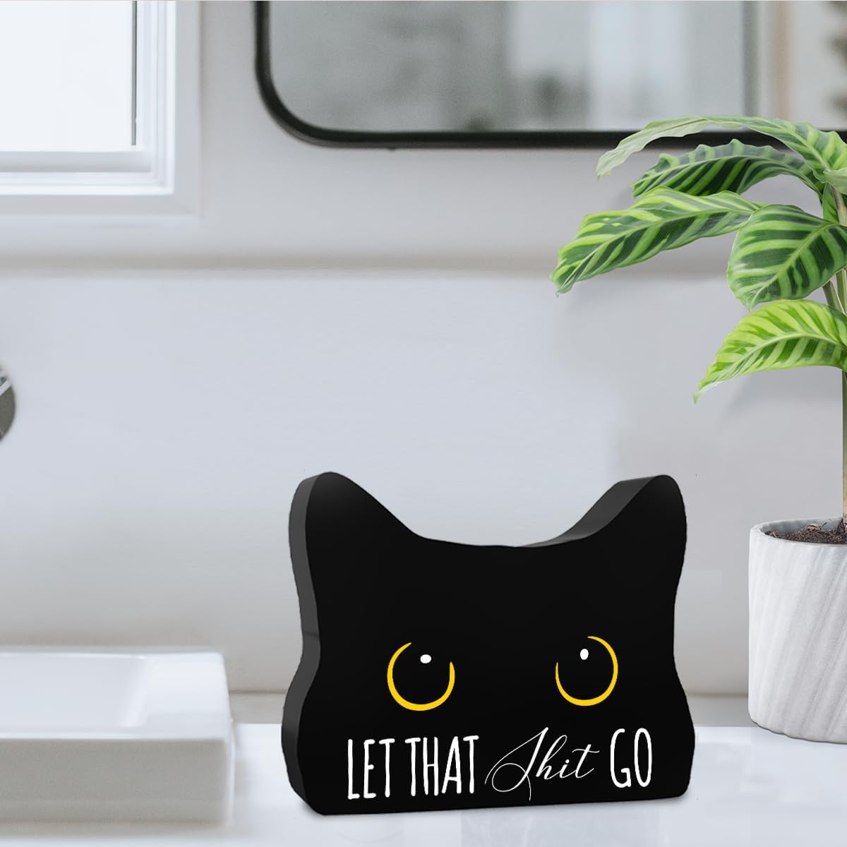 Funny Bathroom Acrylic Decor Sign, Let Them Go Sign, Black Cat Decor Cat Decor for Home Bathroom Cat Lover Gifts For Women Men
