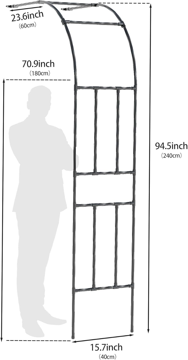 Twira Half Side Garden Arch Trellis, 7.9FT Metal Garden Arbor Trellis for Climbing Plants Outdoor, Black Half Arch Wedding, Garden Archway Arbors and Trellises Decoration for Lawn, Patio, Backyard