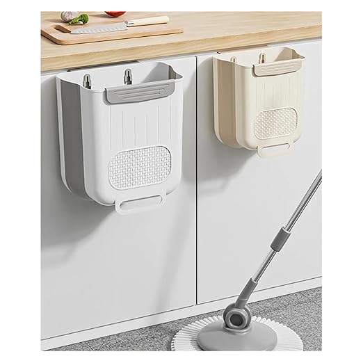 Collapsible Hanging Kitchen Trash Can Kitchen Waste Bin Hanging Countertop Trash Can Wall Mounted Recycling Garbage Basket for Bathroom(L,Gray White)