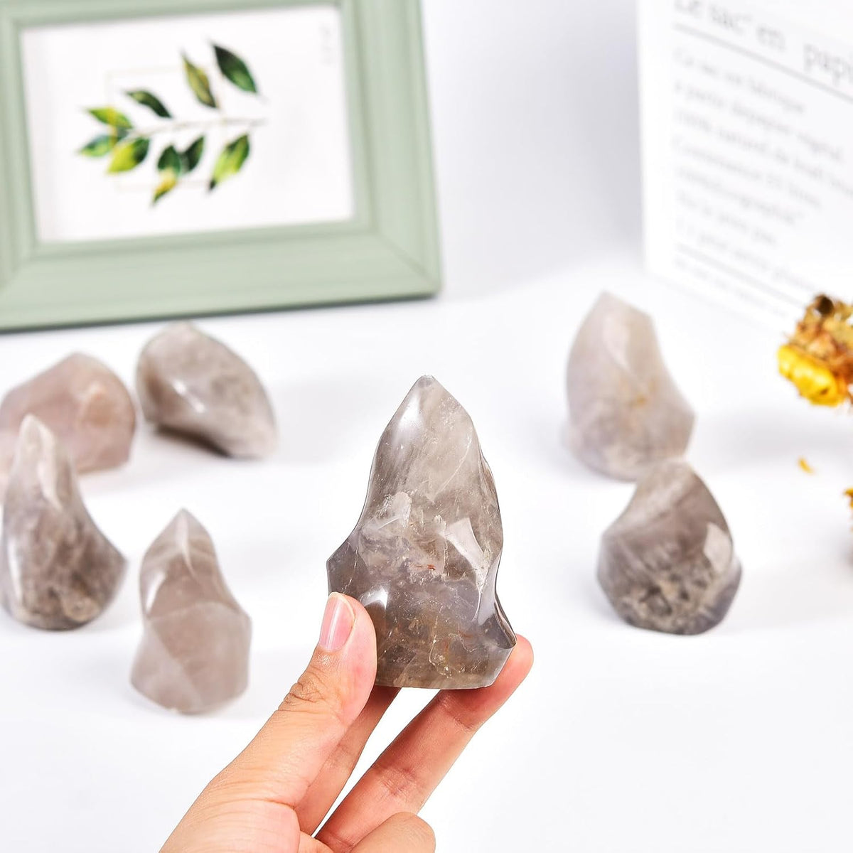 AMOYSTONE Blue Pink Quartz Flame Shaped Stone Towers Large Healing Crystal Quartz Home Decor 1.0LBS