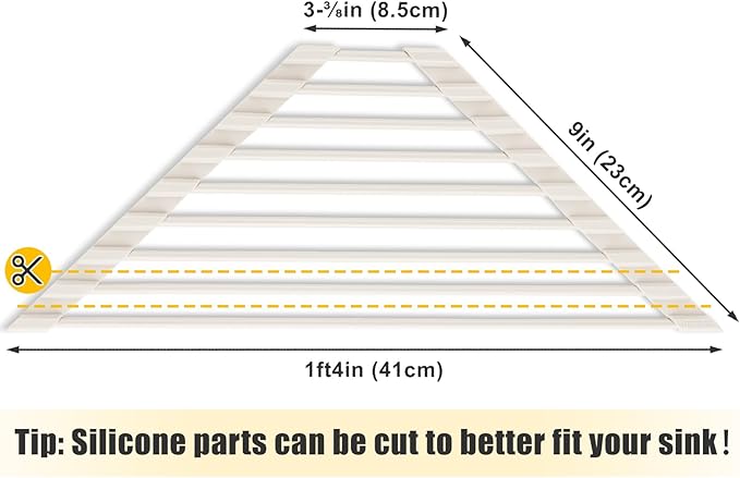 Tomorotec Compact Silicone-Coated Triangle Dish Drying Rack for Sink Corner - Foldable Stainless Steel Over-The-Sink Organizer and Storage Shelf(Cream Color)