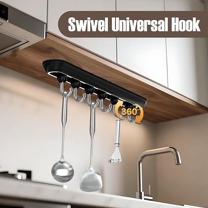 Utensil Racks with 6 Hooks Kitchen Utensil Holders Organizer Wall Hanging Balck Dish Storage Hooks