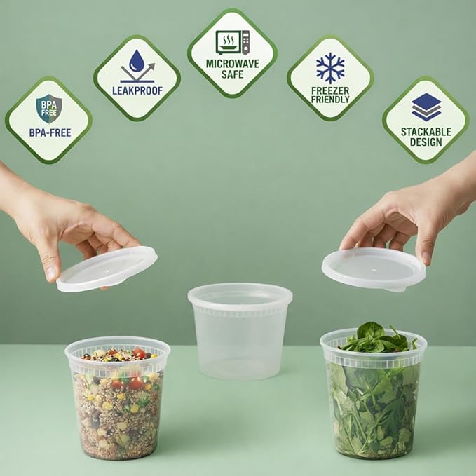 JoyServe Deli Food Storage Containers with Lids - (48 Sets) 24-32 Oz Quart Size & 24-16 Oz Pint Size Plastic Airtight Takeout Meal Prep Storage, BPA-Free, Dishwasher, Microwave Safe