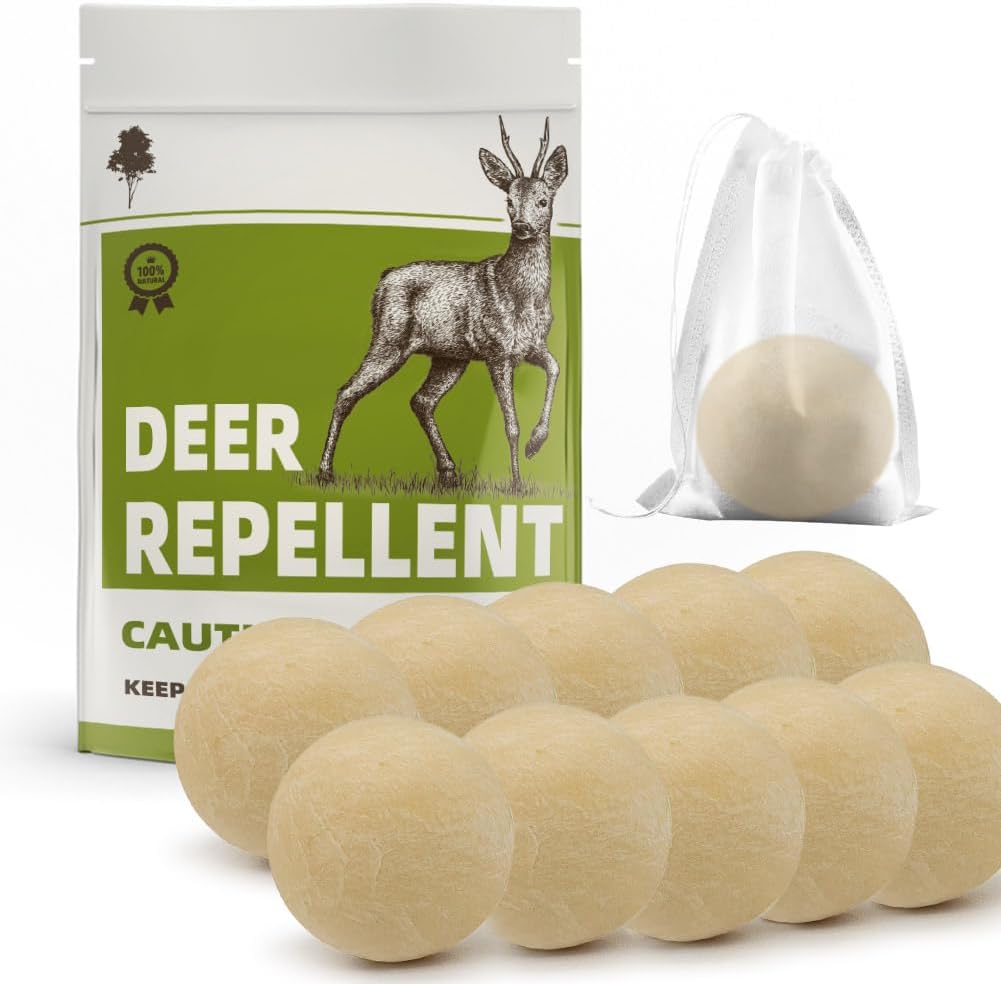 Deer Repellent, Rabbit Repellent Outdoor, Deer Deterrent for Plants, Keep Rabbits Out of Backyard, Deer and Rabbit Repellant, Deer Repellant Balls for Flowers Shrubs & Trees-10 Packs