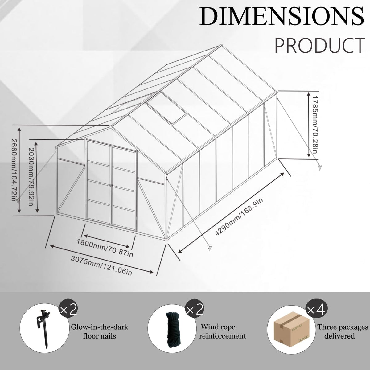 10*14*8.7FT Greenhouse for Outdoors,Polycarbonate Greenhouse with Stronger Wind Protection and Roof Vent,Walk-in Large Aluminum Sunroom Winter Proof,Black