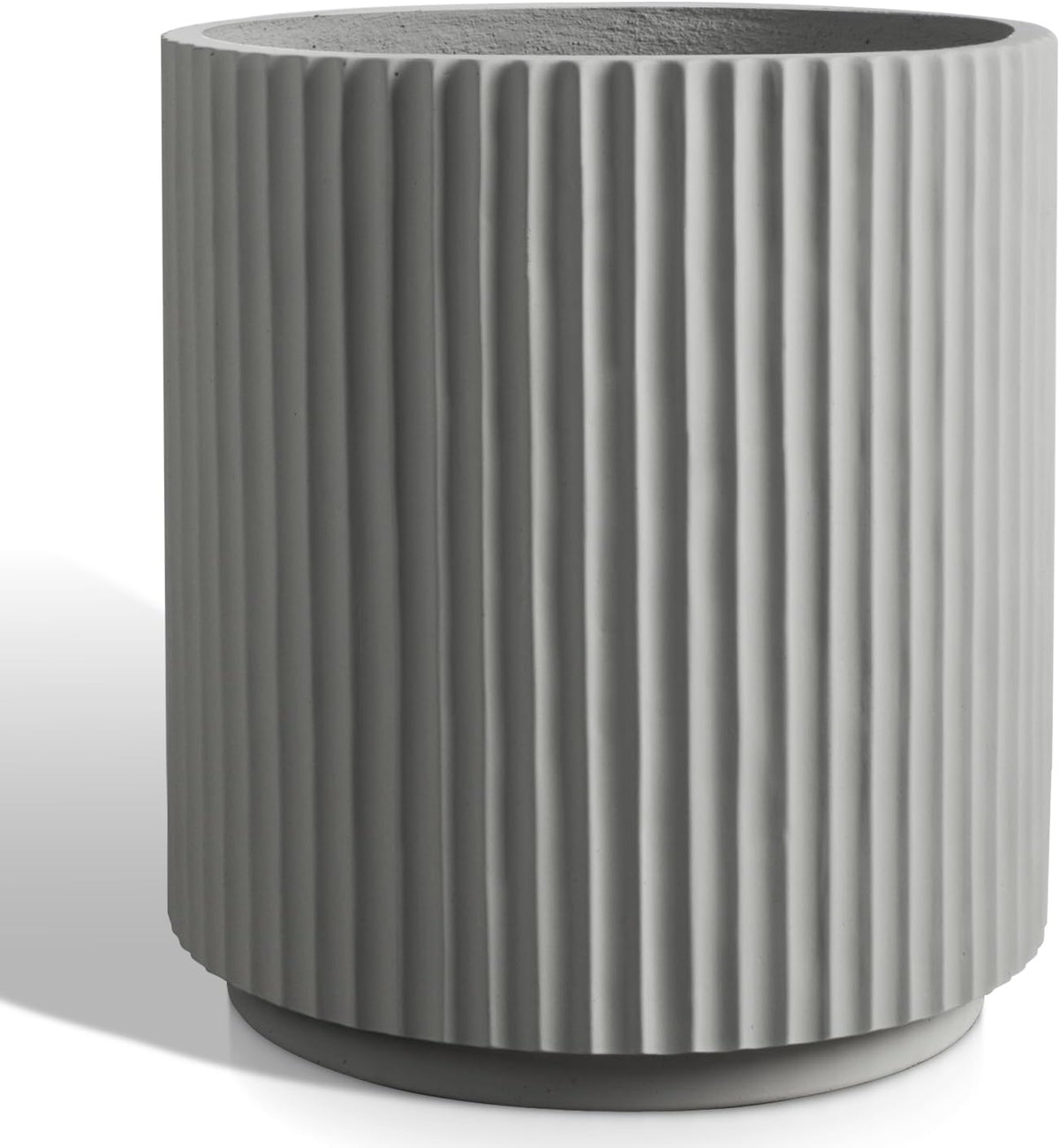 Round Concrete Planter Outdoor Indoor, Large Cement Plant Pots for Flowers (Vertical Gray, 16 inch)