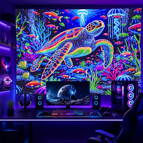 Blacklight Tapestry Sea Turtle Neon Decor 51 x 78 Inch