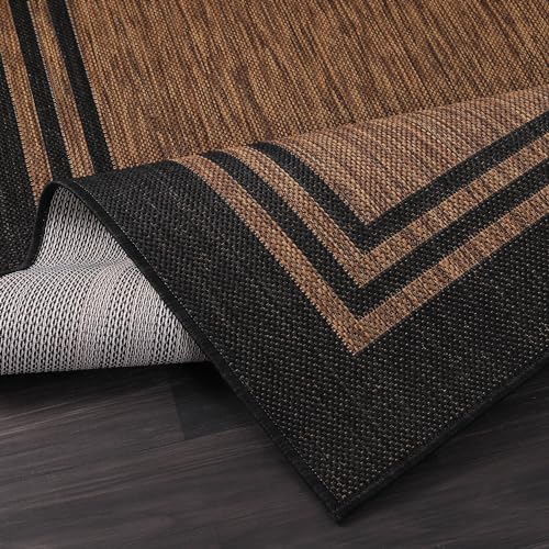 Bordered Outdoor Rug 10x14 Washable Outside Carpet for Indoor Patio Porch Waterproof Easy Cleaning Non Shedding Area Rugs Nut Brown 10 x 14