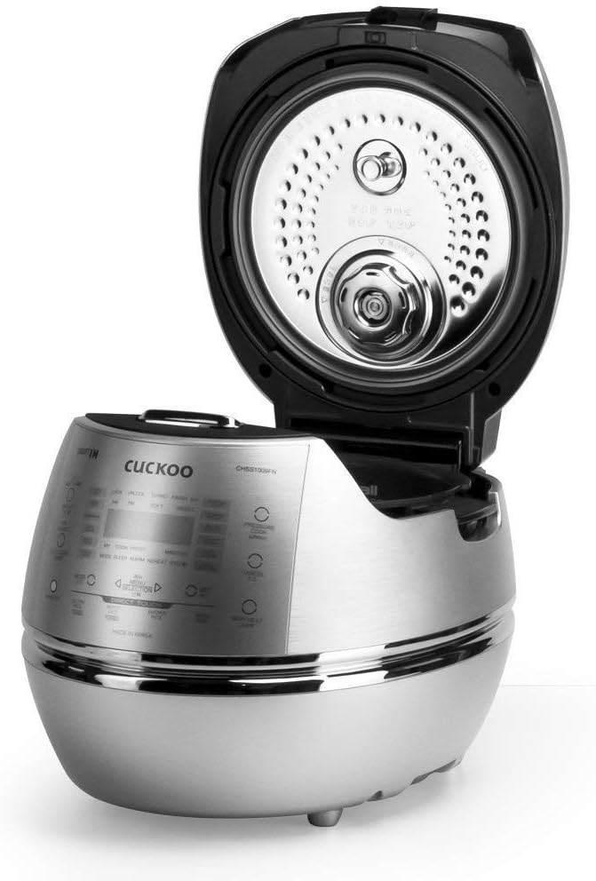CUCKOO High Pressure Rice Cooker 10-Cup Uncooked / 20-Cup Cooked with Induction Heating Technology, Large Rice Maker with 17 Menu Options and Steam Plate, Voice Guide, Silver (CRP-CHSS1009FN)