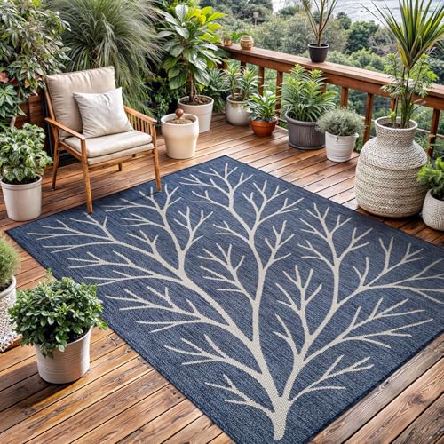 Washable Indoor Outdoor Rug 5x7 Modern Area Rugs Branch Pattern Non Shedding Waterproof Easy Clean Patio Deck Porch Living Room Bedroom Garden RV (35 Sq Ft)