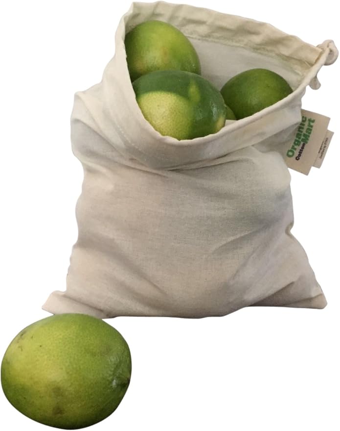 Reusable Produce Bags Cotton Washable - Organic Cotton Vegetable Bags - Cloth Bag with Drawstring - Muslin Fabric Produce Bags - Bread Bag - Set of 6 (2 Large, 2 Medium, 2 Small)