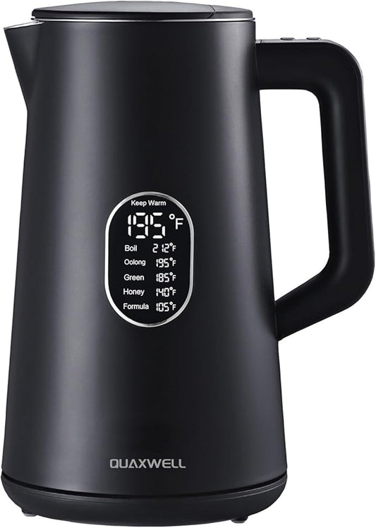 1.5L Electric Kettle Stainless Steel, Double Wall Cool Touch Teapot, Fast Boil, Precise Temperature Control, LCD Display, Auto Shut-Off, BPA-Free,Keep Warm Function, Ideal for Tea,Black