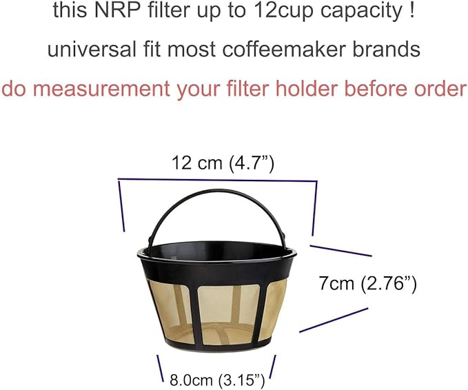 NRP 12-14cup Basket Permanent Coffee Filter Replacement for Filter Coffeemaker, Screen Bottom with Large Brew Section | Compatible for Kitchenaid & Many Coffeemakers