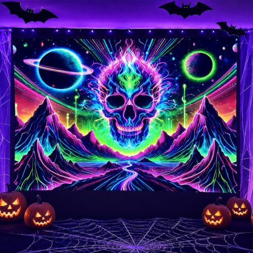 Blacklight Tapestry Skull Fantasy UV Wall Art 59 x 78 Inch