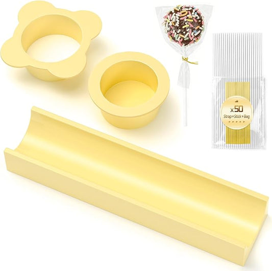 Circle Cake Pop Mold for Baking with 50PCS Cake Pop Sticks Bags Ties,Baking Molds for Birthday Wedding Baby Shower Kids Party Desserts-Yellow