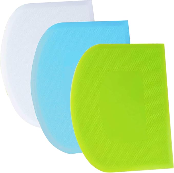 SURDOCA Dough Scraper Bench Scraper - 3P 14.2x8.5" Plastic Flexible Bowl Scraper, Sharp Edge & Angles Cake Scraper. Non-Slip Bakeware Decorating Tools Sculpting & Modeling Tools - Green+Blue+White