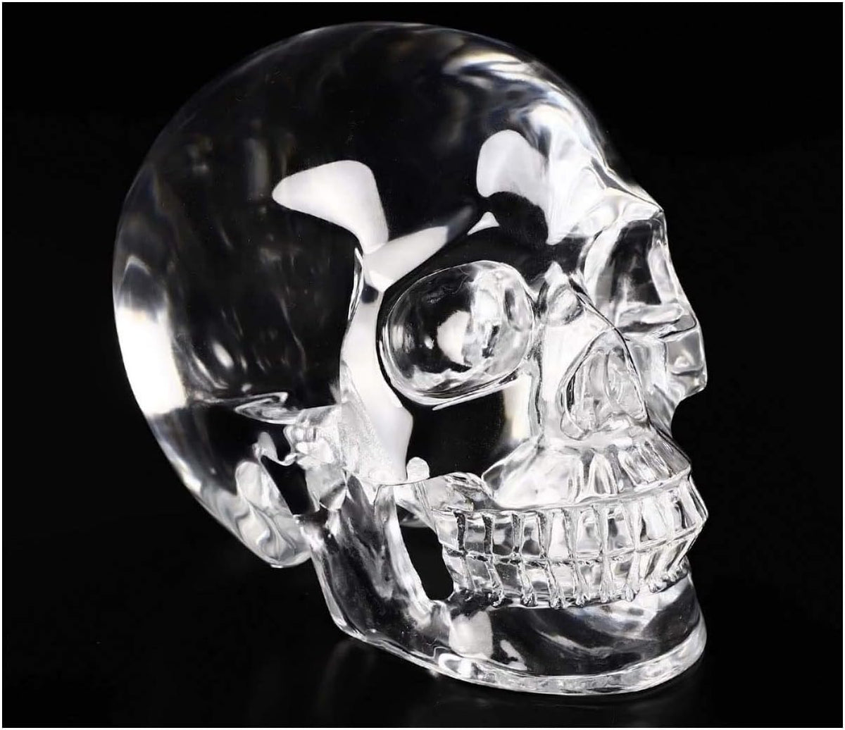Skullis 5.0" K9 Crystal Skull, Hand Carved Gemstone Fine Art Sculpture, Reiki Healing Stone Statue.