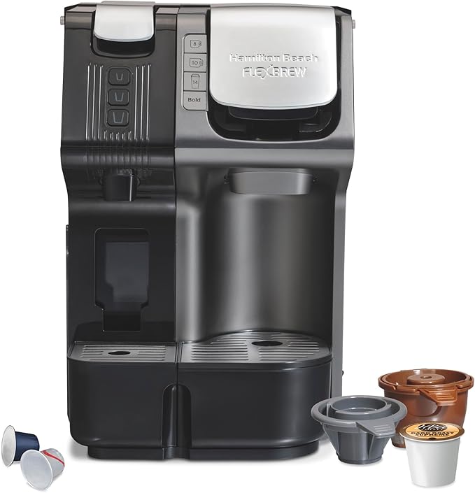 Hamilton Beach FlexBrew Trio 2-Way Coffee Maker, Compatible with K-Cup Pods or Grounds, Combo, Single Serve & Espresso Machine with 19 Bar Pump, 56 oz. Removable Reservoir, Black