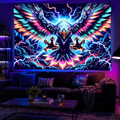 Blacklight Tapestry Hawk Eagle Room Wall Art 78 x 59 Inch